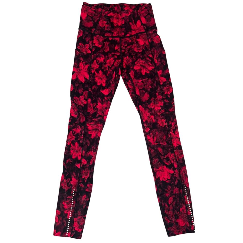 Lululemon Fast and Free red floral athletic leggings CarmineTrue women size 4